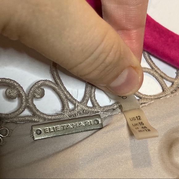 Elie Tahari Tan Saylah Sheath Lace Midi Dress 12 - Picture 6 of 7